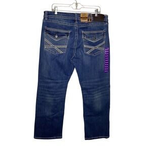 TK Axel Buckle Mens Slim Boot Cut Jeans Blue Stretch Denim 36x30 NWT